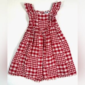 OLD NAVY Girls' Red Gingham Plaid Ruffle‎ Trim Farmhouse Cottagecore Dress 5T